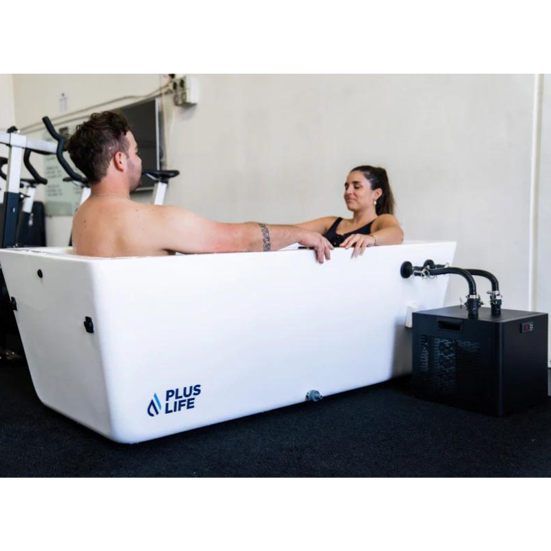 PlusLife Commercial Ice Bath Fully Assembled and In Use by 2 people in health club 2.png