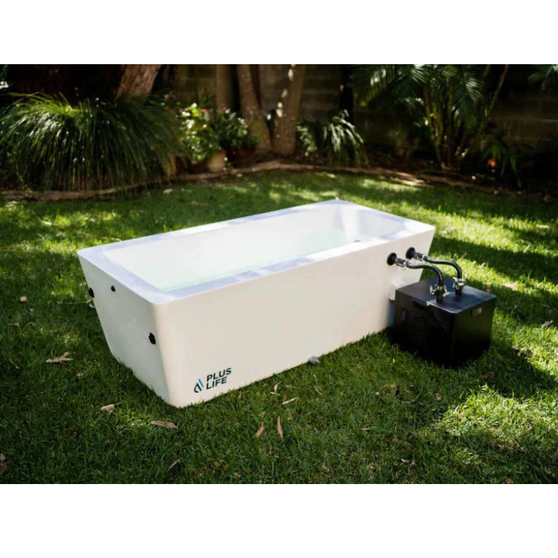 PlusLife Original Ice Bath in White Fully Assembled on grass.png